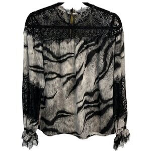 White House‎ Black Market Lace Yoke Tiger Print Blouse Womens Sz S NEW WITH TAG